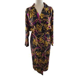 Vintage Adrianna Papell Silk Dress 80s Retro Glamour Gold Chains Kimono Colorful